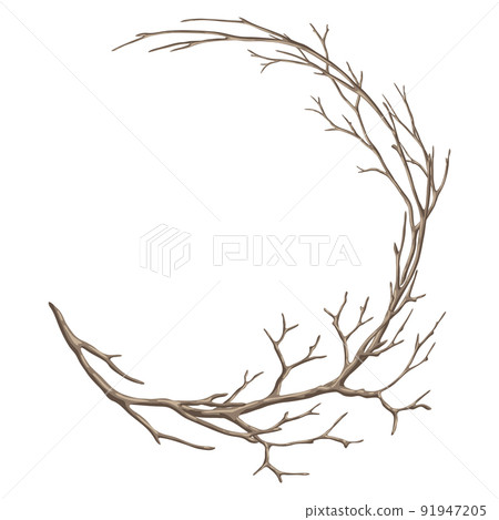 Frame with dry bare branches. Decorative natural twigs. Frame with dry bare branches. Decorative natural twigs. 91947205