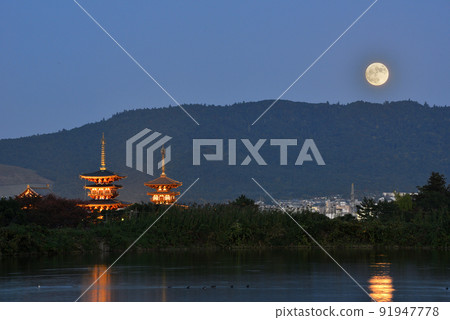 Yakushiji Temple and Blue Moon Yakushiji Temple and Blue Moon 91947778
