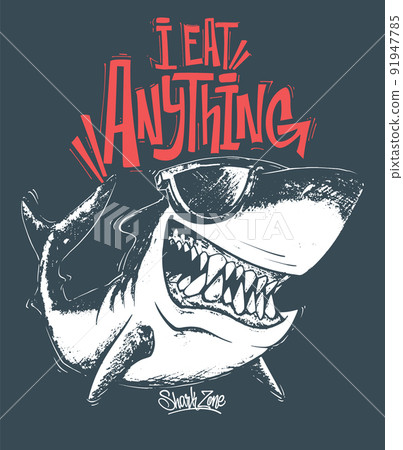 Shark t-shirt surf print design, vector illustration 91947785