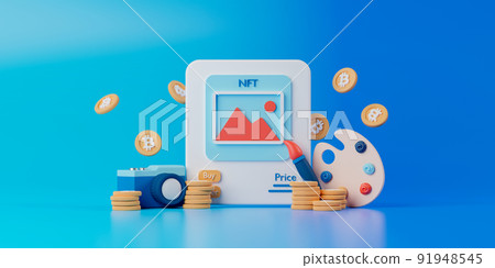 3d rendering concept NFT or non fungible token for artwork. 3d rendering concept NFT or non fungible token for artwork. 91948545