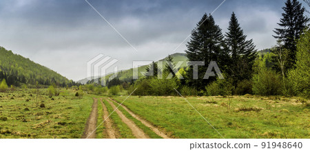 a rural road in the Carpathian mountains a rural road in the Carpathian mountains 91948640