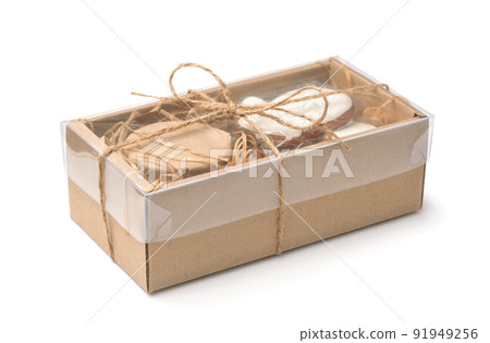 Paper gift box of different handmade sweets Paper gift box of different handmade sweets 91949256