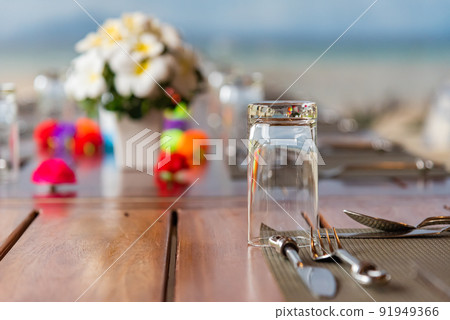 Close-up of glass on the set table 91949366
