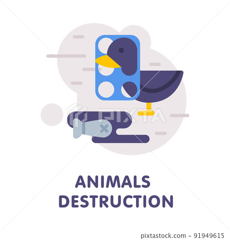 Animals Destruction with Trapped Bird Vector Illustration 91949615