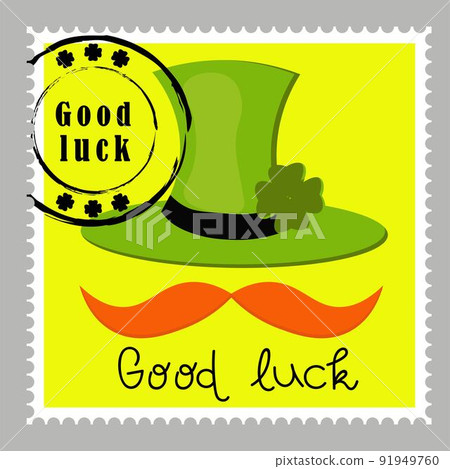 St Patrick's Day stamps. Postage stamps for letters. Patrick's stickers. Good luck. Hand drawn vector lettering with green hat and shamrock. Beer festival poster. Happy Ireland shamrock poster. St Patrick's Day stamps. Postage stamps for letters. Patrick's stickers. Good luck. Hand drawn vector lettering with green hat and shamrock. Beer festival poster. Happy Ireland shamrock poster. 91949760