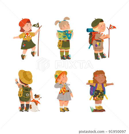 Cute Boy and Girl as Junior Scout Camping at... - Stock Illustration ...