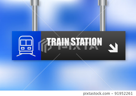 Railway Station Platform sign. Railroad Station. Train on platform. Vector illustration. 91952261
