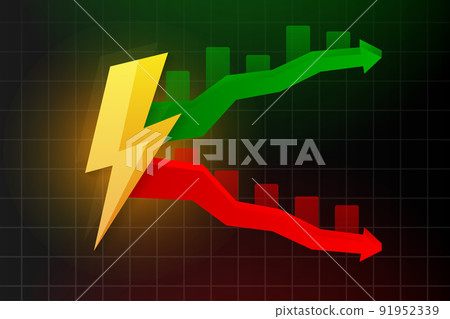 Electric price up and down. Utility bill increase. Electricity Prices. Vector illustration. Electric price up and down. Utility bill increase. Electricity Prices. Vector illustration. 91952339