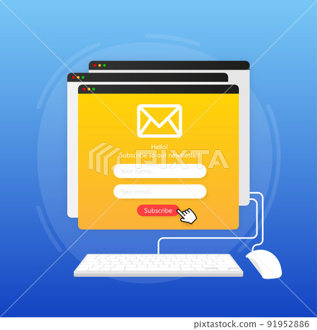 Subscribe to our newsletter form. Sign up form with envelope, email sign. Vector illustration Subscribe to our newsletter form. Sign up form with envelope, email sign. Vector illustration 91952886