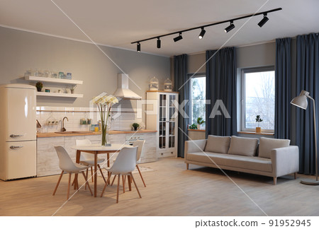 Modern kitchen interior with new stylish furniture 91952945