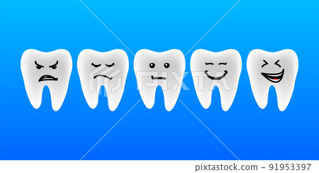 Cartoon teeth cleaning and personal care. Tooth before and after whitening. Vector illustration. 91953397
