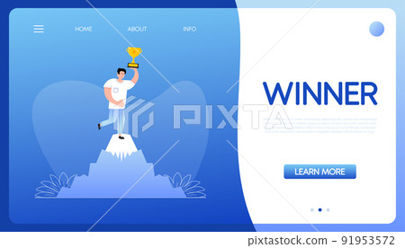 Blue advertising. Best quality. Advertising with blue winner people 91953572