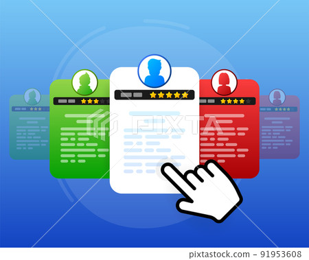 Customer review with gold star icon in flat style. Vector illustration Customer review with gold star icon in flat style. Vector illustration 91953608