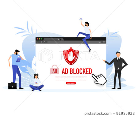 Ad blocked people in flat style. Phone icon set. Social media. 91953928