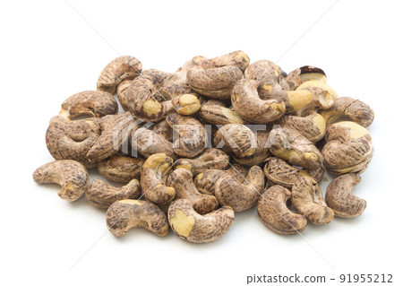 Cashew nuts with skin white background Cashew nuts with skin white background 91955212
