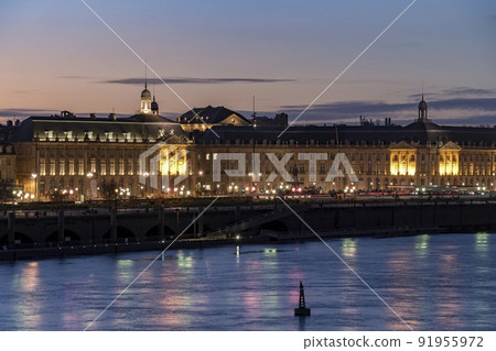 The Place de la Bourse in Bordeaux France at night  91955972