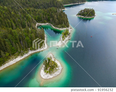 Wonderful Eibsee in Bavaria at the German Alps from above 91956232