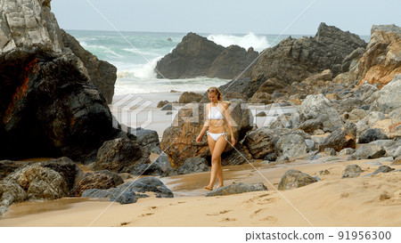 Beautiful Adraga Beach at the Atlantic Ocean coast in Portugal 91956300