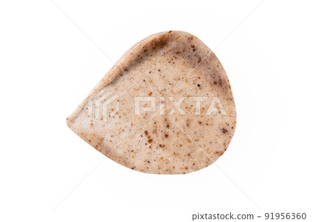 Peeling cream smudge with exfoliating particles. Cosmetic skincare product with abrasive particle sample, gentle nude scrub texture isolate. Scrub smear swatch isolated on white. 91956360