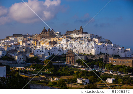 Ostuni - the white city in Italy - a famous landmark at the Italian east coast 91956372