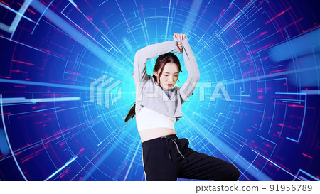 Female dancer artist dancing on stage Female dancer artist dancing on stage 91956789
