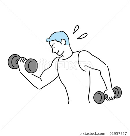 A man holding a dumbbell and doing muscle training 91957857