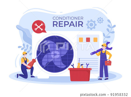 Air Conditioner Repair or Installation Illustration with Unit Breakdown, Maintenance Service, Cooling System in Flat Style Cartoon Concept 91958332