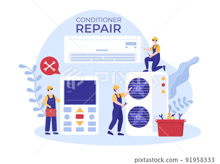 Air Conditioner Repair or Installation Illustration with Unit Breakdown, Maintenance Service, Cooling System in Flat Style Cartoon Concept 91958333