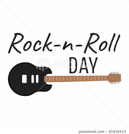 Black electric guitar and the inscription rock and roll day. Vector illustration for the holiday of rock and roll on April 13. 91958414