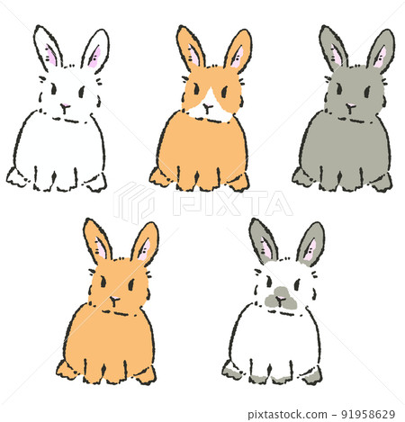Handwritten style standing ear rabbit set 2023 New Year's card 91958629