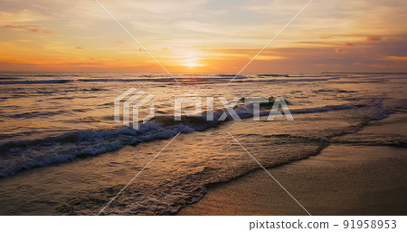 beautiful sunset on summer beach beautiful sunset on summer beach 91958953