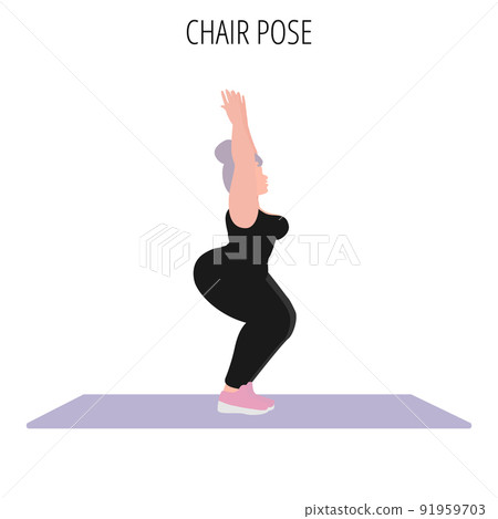 Young woman doing chair pose yoga workout Young woman doing chair pose yoga workout 91959703
