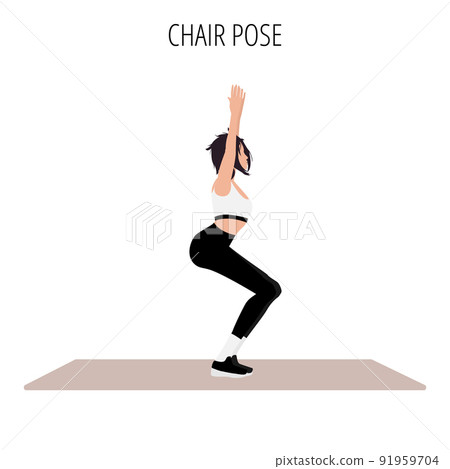 Young woman doing chair pose yoga workout Young woman doing chair pose yoga workout 91959704