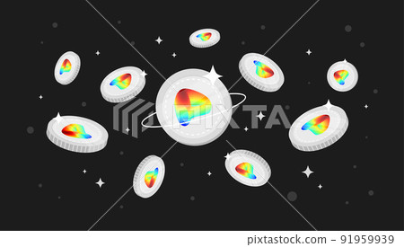 Curve DAO Token (CRV) coins falling from the sky. CRV cryptocurrency concept banner background. 91959939