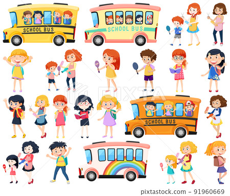 Set of cute school kids cartoon characters 91960669