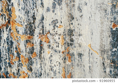 Old and dirty crumbling wall with peeling paint and cracks texture. Grunge interior background closeup Old and dirty crumbling wall with peeling paint and cracks texture. Grunge interior background closeup 91960955