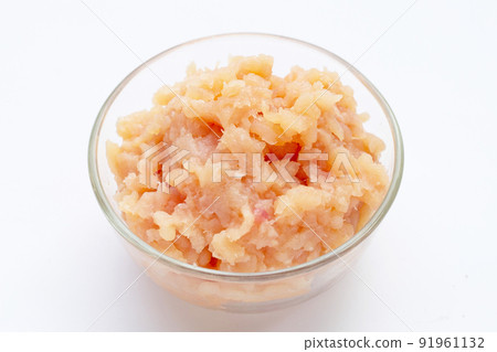 Minced meat of chicken fillet in glass bowl 91961132