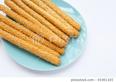 Bread sticks on white background Bread sticks on white background 91961165