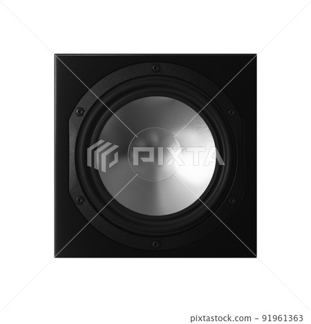 Audio speaker, subwoofer front view isolated on white Audio speaker, subwoofer front view isolated on white 91961363