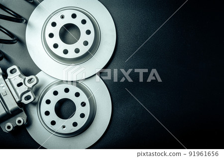 Car break disc on black background close up 91961656