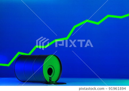 Price of american oil is changing concept. Black barrel with oil and graph Price of american oil is changing concept. Black barrel with oil and graph 91961894