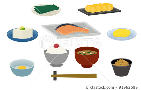 Illustration of Japanese breakfast, breakfast, Japanese set meal 91962689