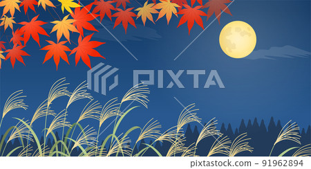 日本蒲葦、秋葉和滿月_landscape_background (2:1) 日本蒲葦、秋葉和滿月_landscape_background (2:1) 91962894