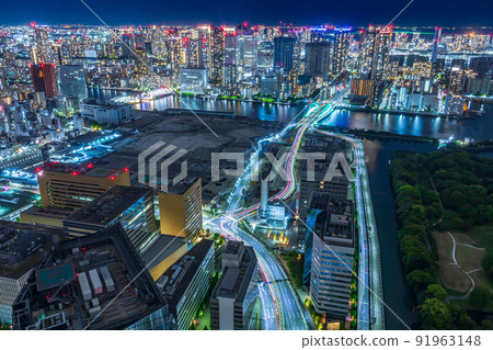 [Cityscape of Tokyo] Night view of the city in the direction of Kachidoki, Harumi, and Tsukishima 91963148