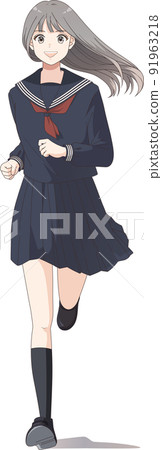 Running students, junior high school students, high school students, sailor suits, long hair, positive challenges, progress 91963218