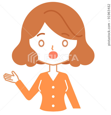 一個女性角色的上身驚訝地舉起她的右手 91963482