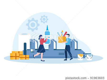 Print Shop Illustration with Production Process at Printing House and Machines for Operating big File Printers in Flat Style Cartoon 91963603