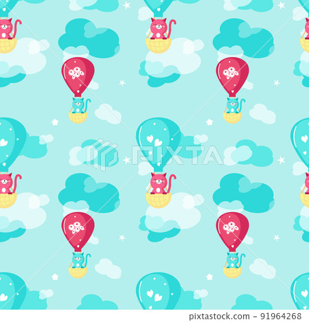 Vector seamless pattern with cute spring cats 91964268