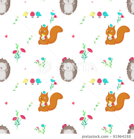Vector seamless pattern with cute spring animals 91964288