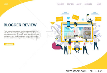 Blogger review vector website landing page design template 91964349